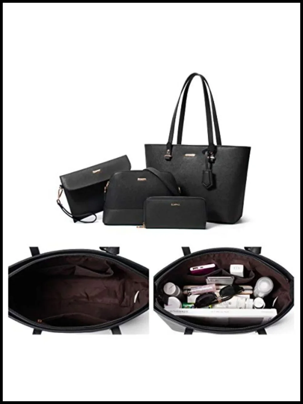 4-Piece Satchel Handbag Set with Tote, Messenger, Wallet & Card Holder